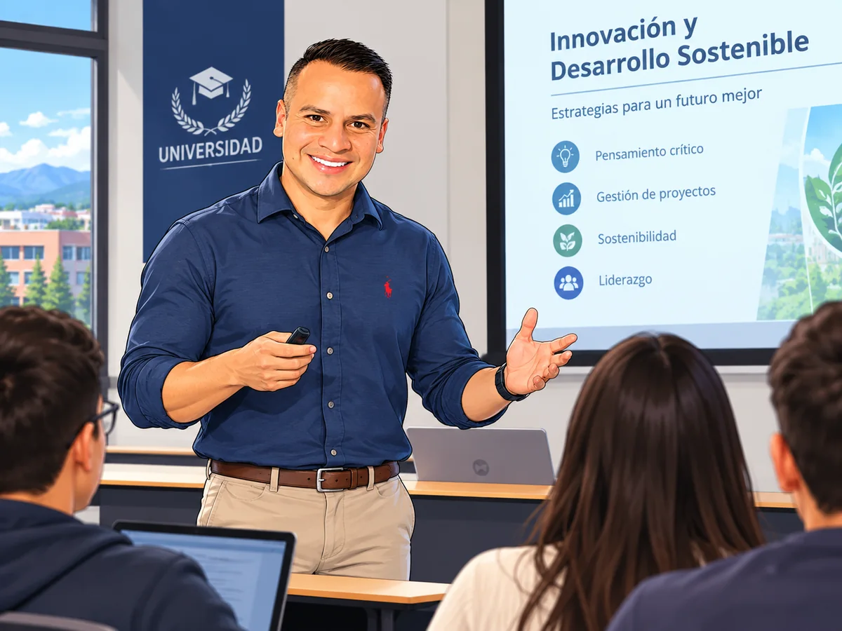 Estudiante trabajando su investigación en clase